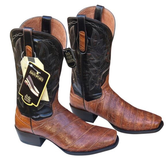 Dan Post Cowboy Boots Mens Exotic Eel Leather Brown Two Tone 8.5 D Never Worn - Picture 2 of 16